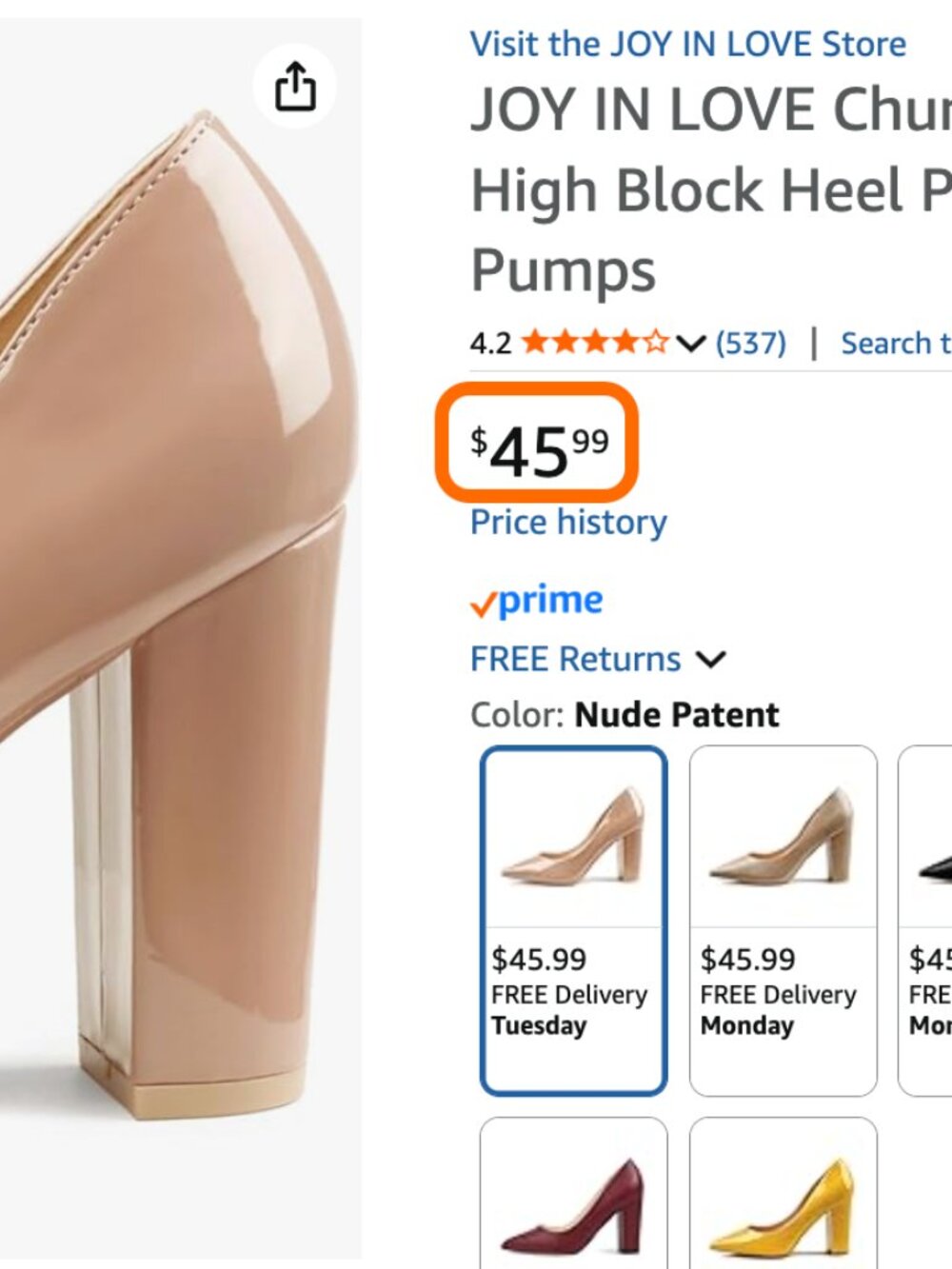 Joy in Love - Nude Block Heel, Patent Leather - Picture 4 of 6